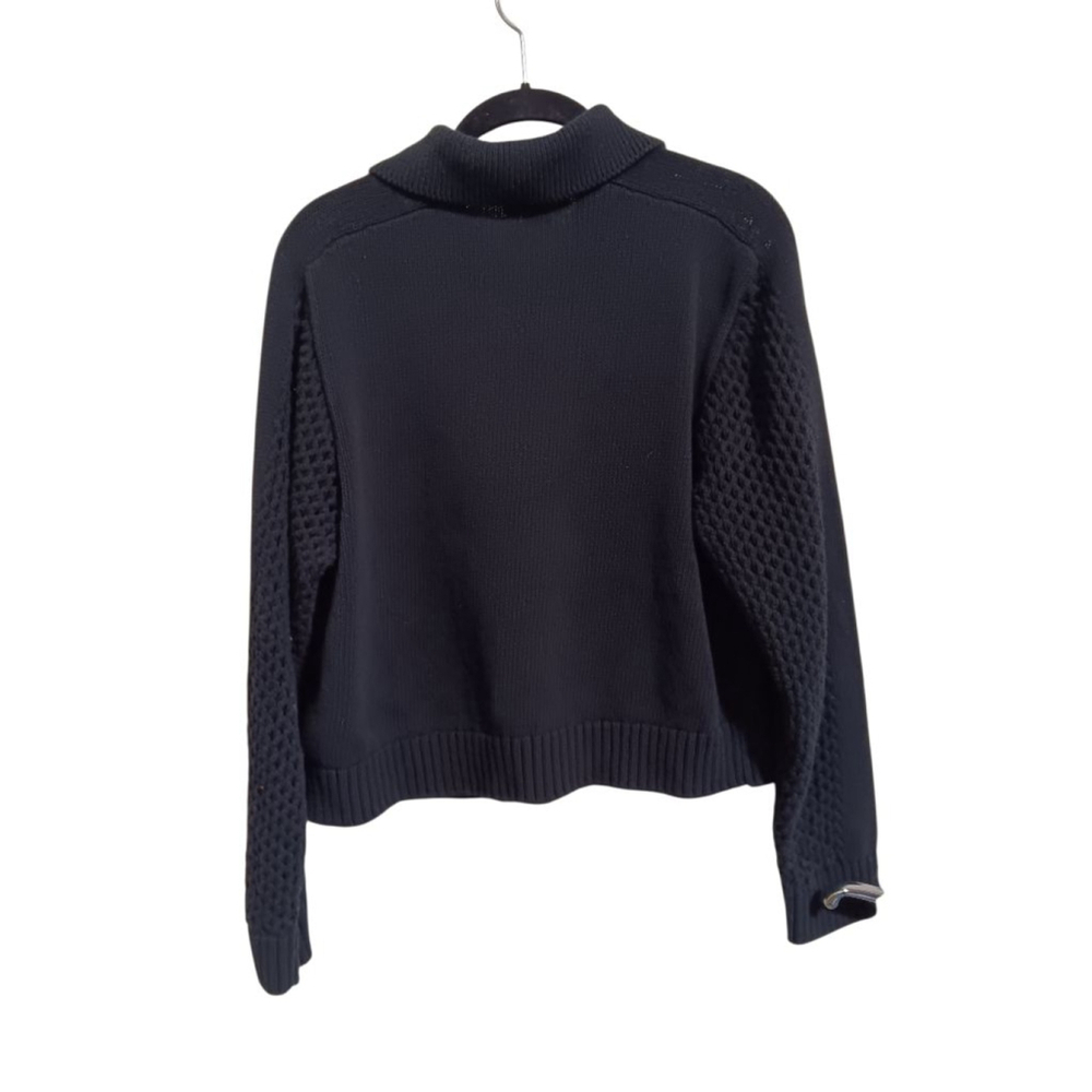 H&M Knitted Mesh Polo Button Front Cardigan in Black - Picture 5 of 9
